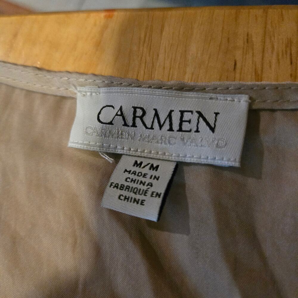 Carmen Marc Valvo Taupe V Neck Long Sleeve Blouse M - Picture 6 of 8